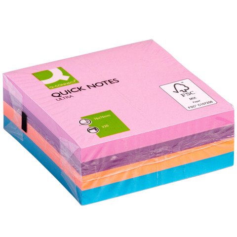 Foglietti riposizionabili Q-Connect assortiti ultra 76×76 mm blocchetto da 320 ff – KF02514