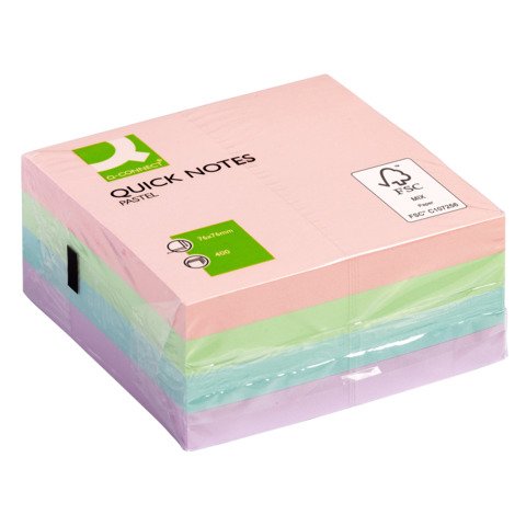 Foglietti riposizionabili Q-Connect 76×76 mm assortiti pastello blocchetto da 400 ff – KF01347