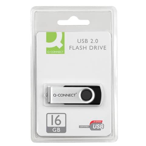 Chiavetta USB in blister Q-Connect High Speed 2.0 nero 16 GB con cappuccio di protezione KF41513