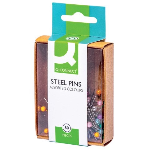 Spilli a testa sferica Q-Connect 30 mm assortiti scatola da 80 pezzi – KF02038