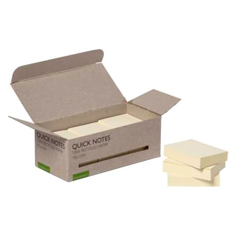 Foglietti riposizionabili riciclati Q-Connect gialli conf. 12 blocchetti da 100 fogli 38×51 mm – giallo – KF17323