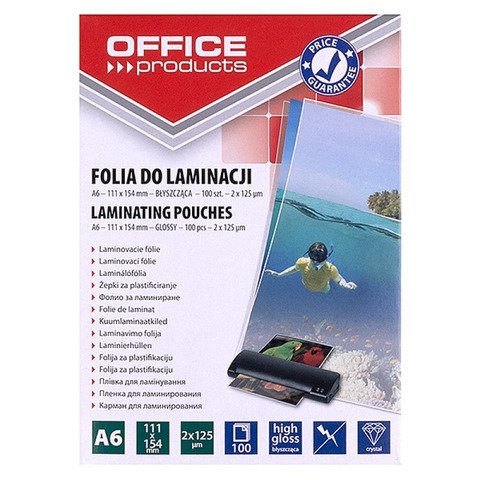 Pouches per plastificatrici Office Products 2×125 µm finitura lucida A6 – conf. 100 pz – 20325035-90