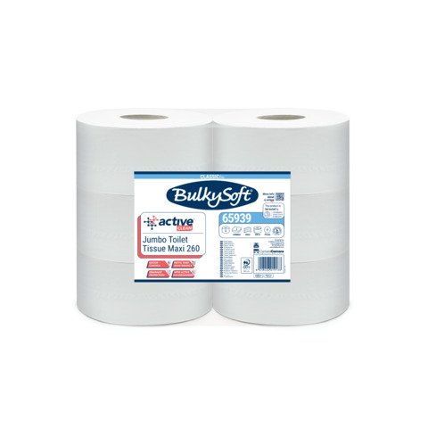 Carta igienica Bulkysoft Active Clean Maxi Jumbo 260 – 2 veli in cellulosa – bianco – conf. 6 pz – 65939.E20