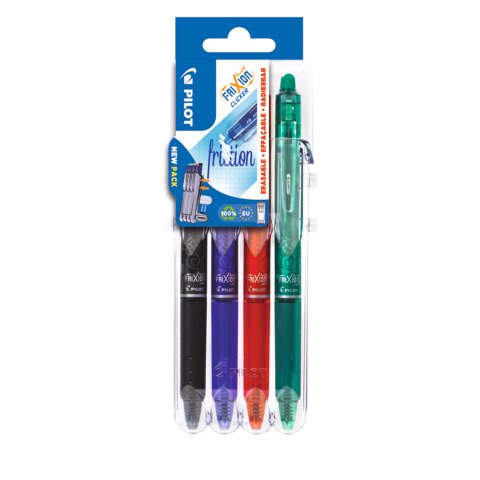 Penne a sfera cancellabili Pilot Frixion Ball Clicker 0,7 mm nero blu rosso verde Set2go 4 pezzi – 006822