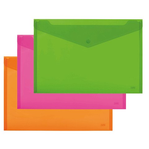Buste con bottone Lebez in PP A4 – conf. 3 pz – colori fluo – 80438