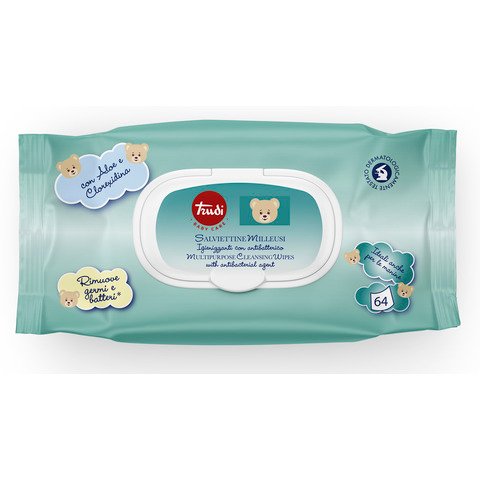 Salviettine milleusi igienizzanti con antibatterico Trudi Baby Care conf. 64 pezzi con tappo – 00772