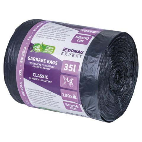 Sacchi immondizia per rifiuti organici Donau Expert 35 L 66×50 cm – 20 µm nero – rotolo 100 pz – 22384615-05