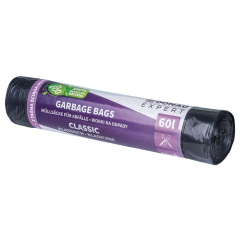 Sacchi immondizia per rifiuti inorganici Donau Expert 60 L 72×60 cm – 20 µm nero – rotolo 10 pz – 22383322-05