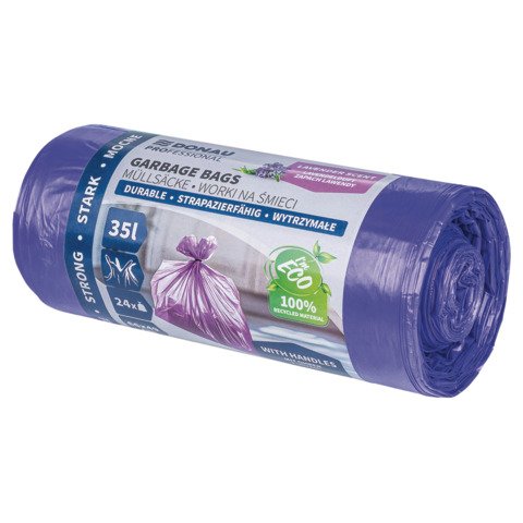 Sacchi profumati per rifiuti inorganici Donau Professional 35 L 66×49 cm – 18 µm lavanda – rotolo 24 pz – 22224419-09