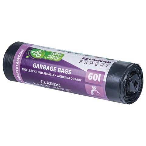 Sacchi immondizia per rifiuti inorganici Donau Expert 60 L 72×60 cm – 24 µm nero – rotolo 10 pz – 22387722-05