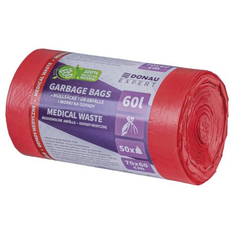 Sacchi immondizia per rifiuti sanitari Donau Expert 60 L 70×60 cm – 20 µm rosso – rotolo 50 pz – 22387723-04