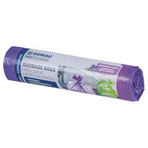 Sacchi profumati per rifiuti inorganici Donau Professional 60 L 69×62 cm – 28 µm lavanda – rotolo 10 pz – 22213322-09
