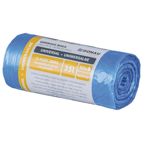 Sacchi immondizia per rifiuti inorganici Donau Home 35 L 60×50 cm – 8,5 µm blu – rotolo 50 pz – 22557713-01