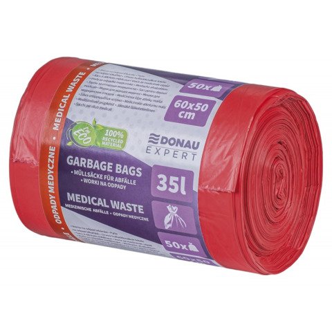 Sacchi immondizia per rifiuti sanitari Donau Expert 35 L 60×50 cm – 20 µm rosso – rotolo 50 pz – 22387713-04