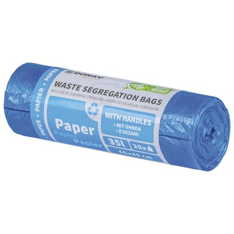 Sacchi immondizia per raccolta differenziata carta Donau Home 35 L 65×49 cm – 14 µm blu – rotolo 20 pz –
