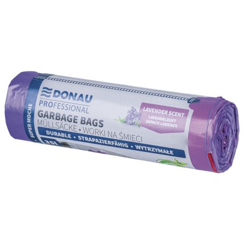 Sacchi profumati per rifiuti inorganici Donau Professional 35 L 57×52 cm – 28 µm lavanda – rotolo 15 pz – 22213318-09