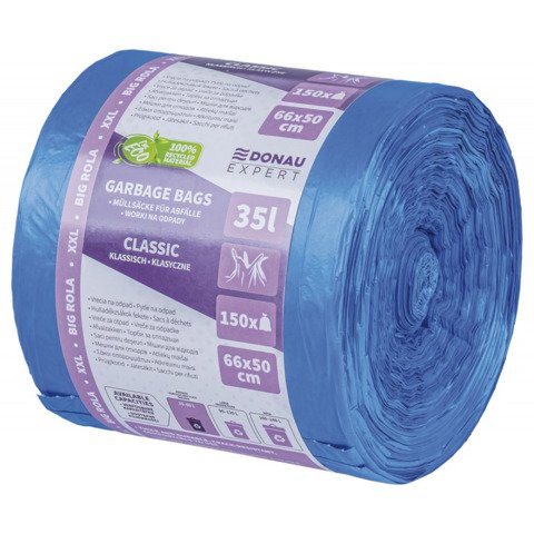 Sacchi immondizia per rifiuti inorganici Donau Expert 35 L 66×50 cm – 20 µm blu – rotolo 150 pz – 22384619-01