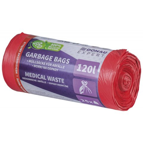 Sacchi immondizia per rifiuti sanitari Donau Expert 120 L 110×69 cm – 25 µm rosso – rotolo 25 pz – 22387736-04