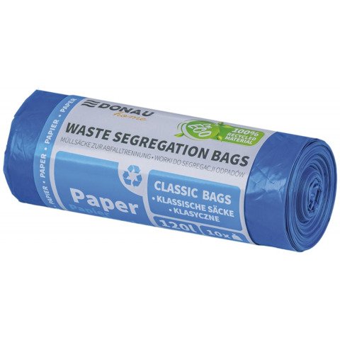 Sacchi immondizia per raccolta differenziata carta Donau Home 120 L 110×70 cm – 30 µm blu – rotolo 10 pz