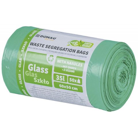 Sacchi immondizia per raccolta differenziata vetro Donau Home 35 L 60×50 cm – 20 µm verde – rotolo 50 pz