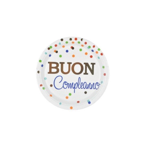 Piatti di carta Party Go Buon Compleanno pois colorati 23 cm conf. 6 pz – AI0335