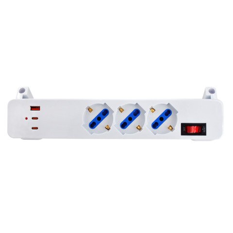 Multipresa da scrivania MKC con interruttore 3 posizioni schuko bipasso + 2 USB-C fast charge e 1 USB-A