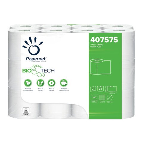 Carta igienica a 2 veli Papernet Bio Tech in pura cellulosa – bianco – conf. 24 pz – 407575