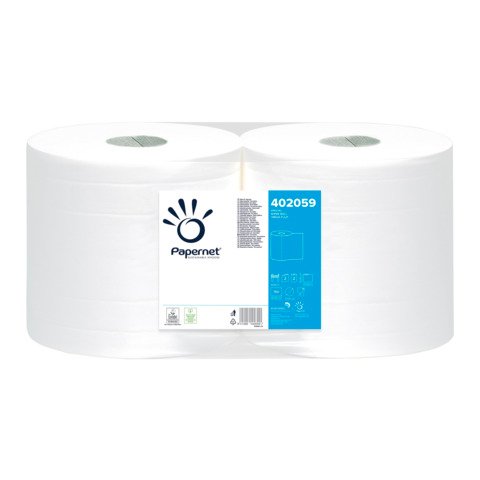 Bobina industriale a 2 veli Papernet in pura cellulosa 760 strappi – bianco – conf. 2 pz – 402059