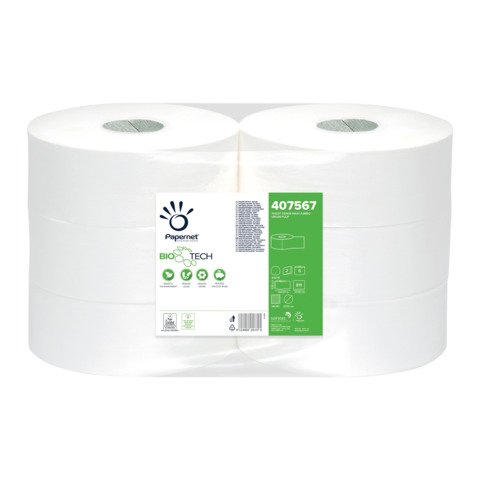 Carta igienica Papernet Bio Tech Maxi Jumbo a 2 veli pura cellulosa – bianco – conf. 6 pz – 407567