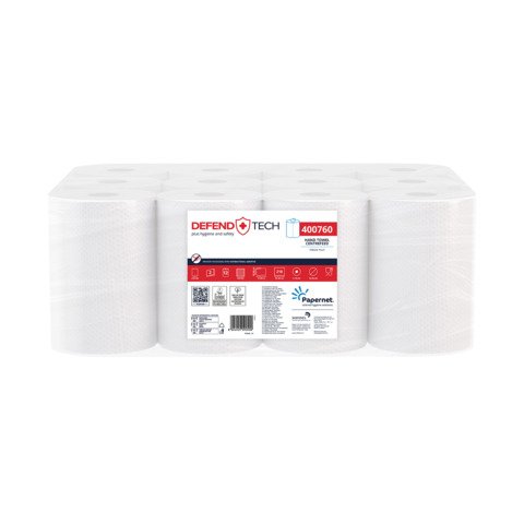 Asciugamani in rotolo Papernet Defend Tech Centrefeed a 2 veli in pura cellulosa – bianco – conf. 12 pz 400760