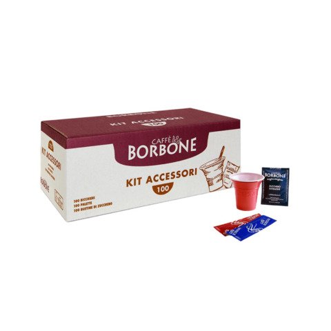 Kit accessori 100 Caffè Borbone bicchieri + palette + bustine – 300 pezzi – MASTERBORBONE100
