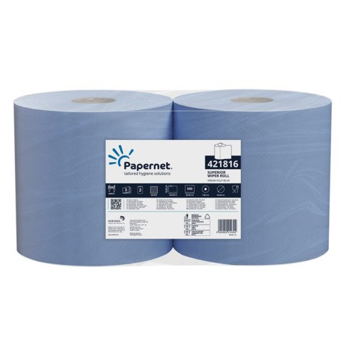 Bobina industriale Papernet – 3 veli – 150 m – pura cellulosa – blu – conf. 2 pz – 421816
