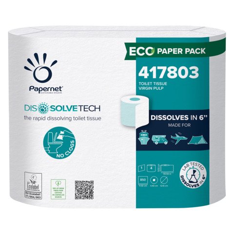 Carta igienica Papernet con tecnologia Dissolve Tech 1 velo – bianco – conf. 28 pz – 417803